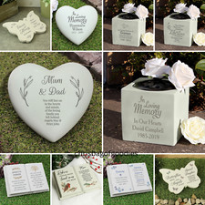 PERSONALISED REMEMBRANCE Grave Memorial Vase Ornaments Stones Plaque Pots Gifts