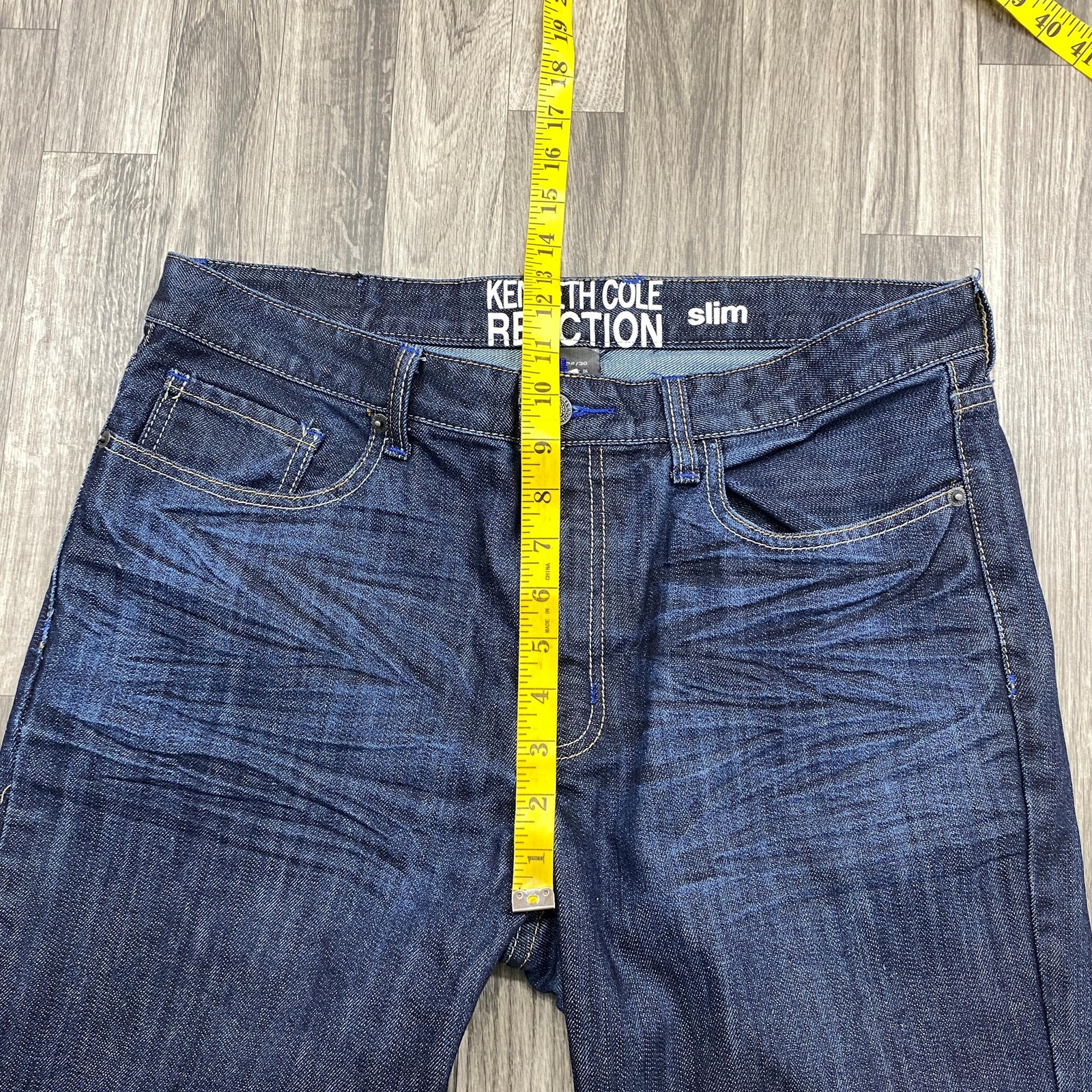 KENNETH HOLE Slim Straight Mid Rise Dark Wash Blue Denim Jeans Mens Size 34 / 30