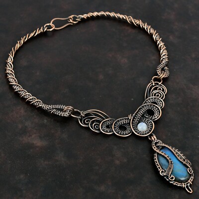 Labradorite Wire Wrapped Adjustable Necklace Handcrafted Copper Holiday 18.0''