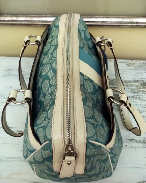 Coach Blue & White Signature C Coated Canvas w/Leather Trim