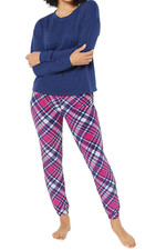 Hanes Legacy French Terry Rib Knit Topper Jogger Set Cranberry Tartan
