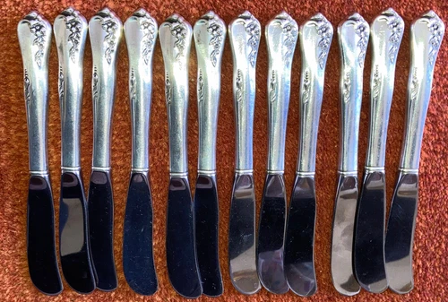 Set Of 12 Sterling Silver Flat Butter Spreader 6.25” International ? Blossom ?