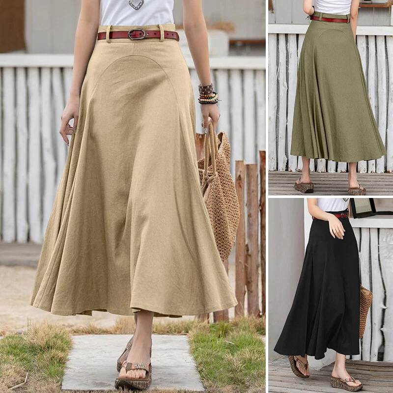 UK 8-24 Women Side Zipper Solid Long Skirt Summer Ladies Maxi Skirts Dress