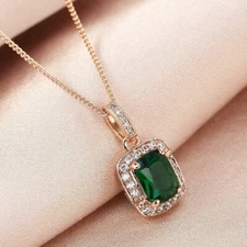 18K Rose Gold Filled Made With Swarovski Crystal Emerald Cut Halo Necklace
