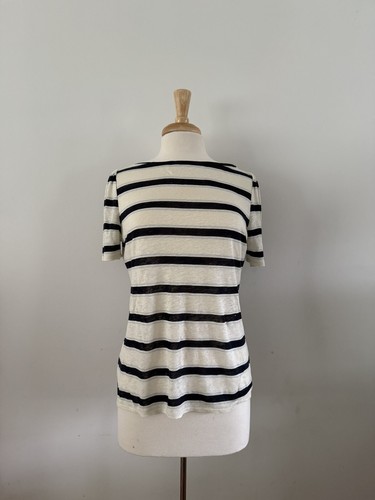 Ann Taylor gestreiftes Leinen Top Bluse Medium - Bild 3 von 8