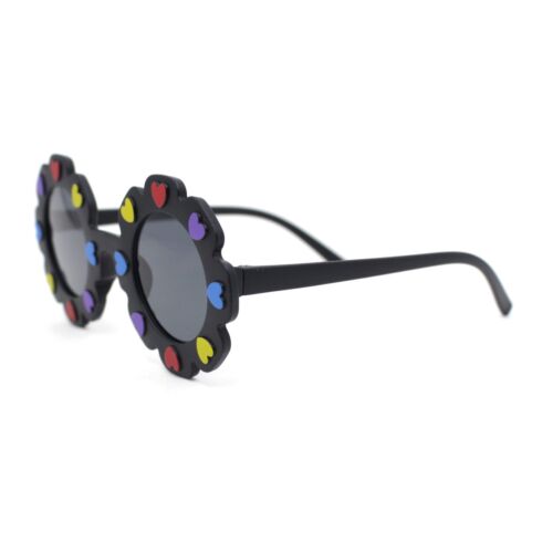Girls Kids Size Heart Daisy Petal Round Circle Plastic Sunglasses - Picture 5 of 25