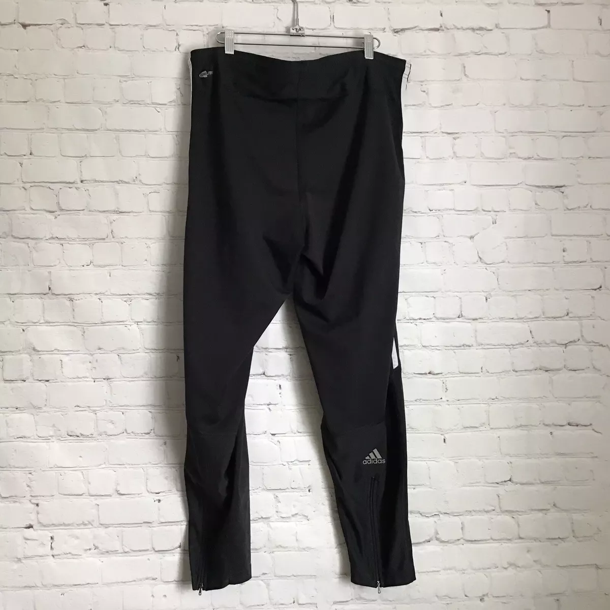 Adidas Climalite Running Tights S Black White Stripes Waist Mesh Panel  Ankle Zip