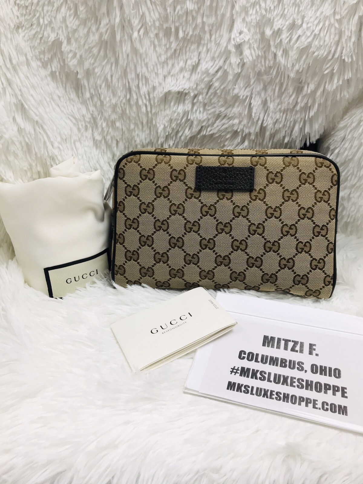 red gucci fanny pack with writing