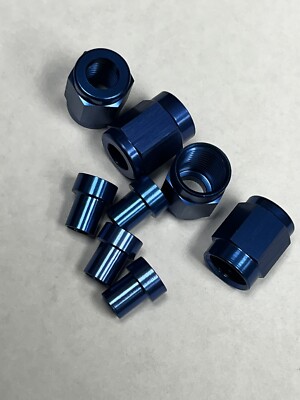 Set of 4!   -3 AN FITTING TUBE NUTs and TUBE SLEEVEs BLUE ANODIZED ALUMINUM