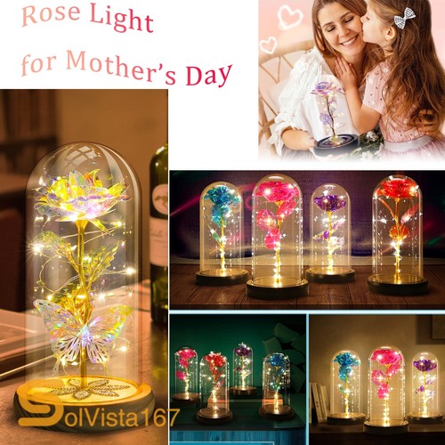Eternal Forever Romantic Rose Flower In Glass Dome LED Light Mother`s Day Gift - Picture 2 of 102