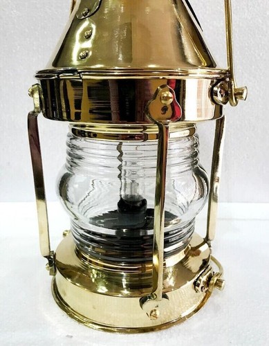 Nautical Vintage Heavy Solid Brass 12" Electric Hanging Lantern Home Decor Lamp - Picture 3 of 4