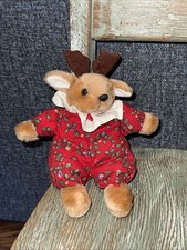 Fiesta Reindeer Plush Christmas Ornament Red Holiday Pajamas Decor