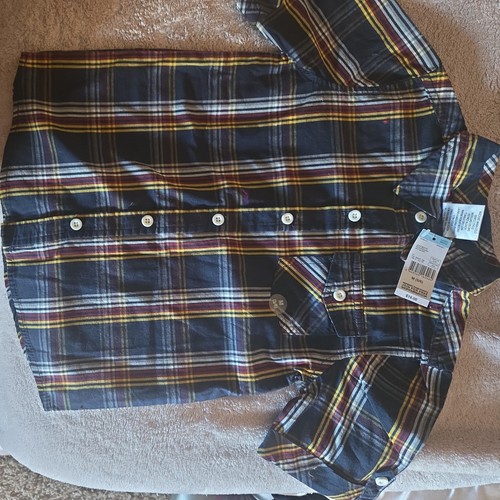 Jungenhemd Medium (5/6) kurzärmlig burgunderrot mehrfarbig kariert Knopfleiste - Bild 4 von 5