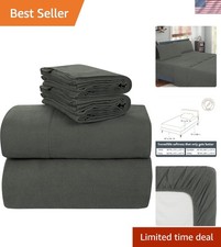 Warm Breathable 4PC Charcoal Flannel Sheet Set - Extra Deep Pocket, Queen Size
