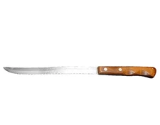 Flint Stainless Vanadium Long Serrated Knife Wood Handle