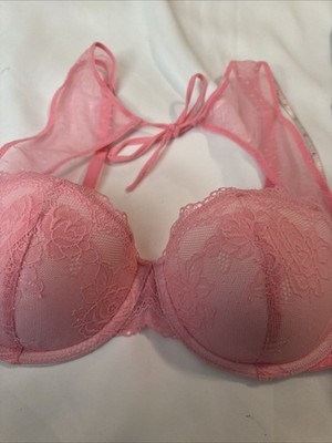 Adore Me Bra 38D  Cordelia Push Up Balconies Pink Lace & Dotted Mesh