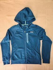 Fila Women Sports Zip Up Hoodie Teal Blue Stretchy Medium