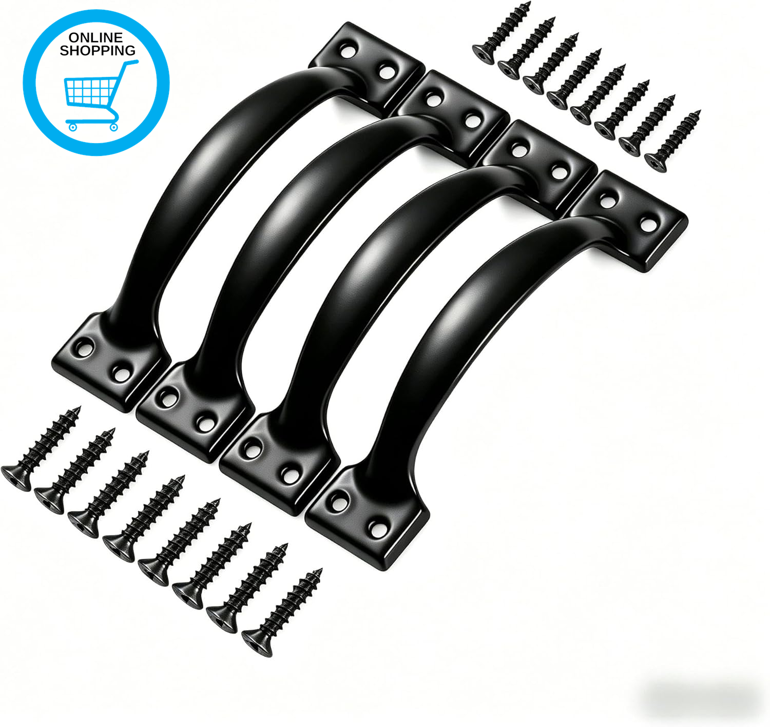 4 Pcs Black 98Mm D Pull Handles, Gate Handle for Wooden Fence & Shed Doors, for
