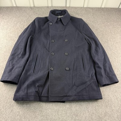 Nigel Cabourn Utility Coat Mens XL Navy Blue Wool Pea Double Breasted Winter
