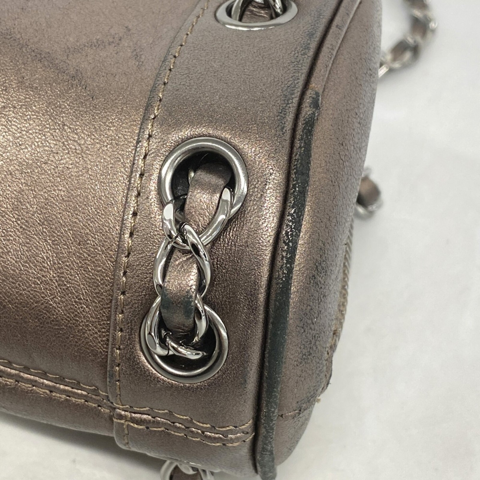 Chanel handbag, lambskin, bronze, women's. GZl1ihas image 6