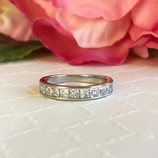 Half Eternity Engagement Band Princess Cut lab created 14K White Gold Finish