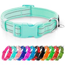 M Teal Reflective Dog Collar, Soft Neoprene Padded, ID Tag Ring, Adjustable