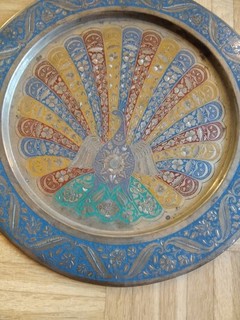 Orientalische Pfau Wandteller Aus Messing 30 CM Durchmesser Handarbeit Vintage