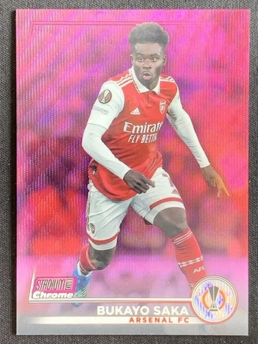 Bukayo Saka 2022-23 Topps Stadium Club Chrome UCL Pink Wave Refractor /150 #72