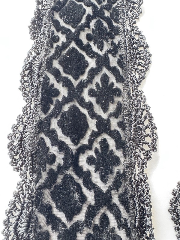 Black Velour And Lace Sash With Backing 80” Long X 3” W