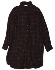 ZARA Womens Oversized Shirt Dress UK 10 Small Black Check Viscose BA17