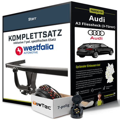 Anhängerkupplung WESTFALIA starr für AUDI A3 Fliessheck +E-Satz NEU ABE PKW