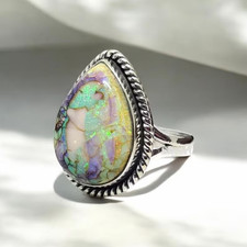 Pear Shape Opal Ring Statement 925 Sterling Silver Beautiful Ring All Size R583