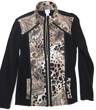 Chico's Zenergy Quilted Jacket Womens Size 1 Black Animal Print Zip Collared