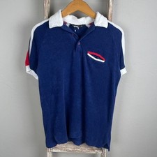 Vintage 70s JCPenney Blue Terry Cloth Polo ShortSleeve Shirt Med