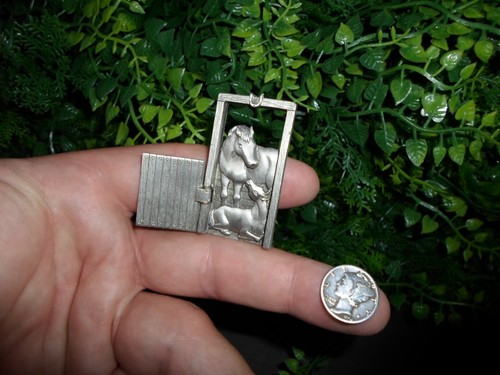 Vintage JJ JONETTE - HORSE mare w foal - in opening barn stall door - PIN brooch