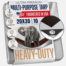 20x30 Heavy Duty Tarp, 10 Mil Thick, Waterproof, Tear & Fade Resistant, High ...