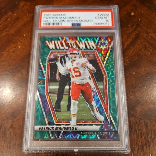 PATRICK MAHOMES II 2021 PANINI NFL MOSAIC WILL TO WIN GREEN #WW2 PSA 10