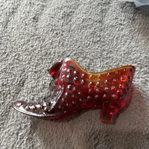 Fenton Red Glass Hobnail Art Glass Shoe Figurine Decorative Collectible