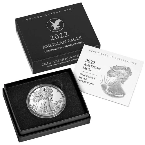 2022-S $1 1-oz Proof American Silver Eagle w/ Box, OGP &COA