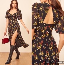 Reformation Vionette Dress Women’s 4 Midi Floral Slit Front Short Puff Sleeve Y
