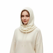 2In1 Knit Balaclava Hooded Scarf Beanie Women Winter Neck Gaiter Hat