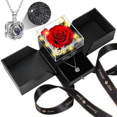 Preserved Red Real Rose with Heart I Love You Necklace -Eternal Flowers Rose ...