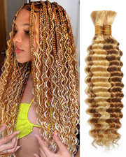 Human Braiding Hair for Boho Braids 16 Inch 2 Bundles 100G Deep Wave Bulk Human