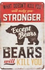 Rustic "Bears Will Kill You" Cabin Tin Sign Vintage Lodge Metal Wall Art Decor