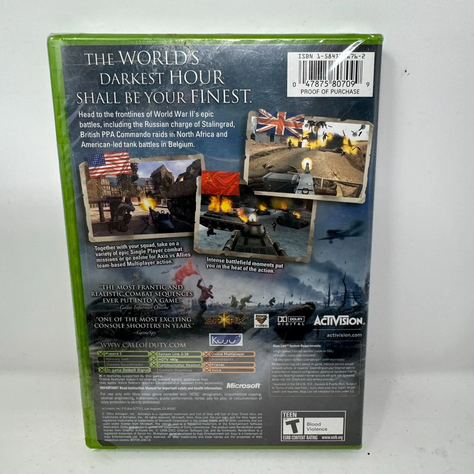 New Call of Duty Finest Hour (Microsoft Xbox, 2004) SEALED - Image 4 of 4
