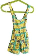 Vintage Measuring Ruler Green and Yellow Polka Dot Print Baby Overalls 6-12 mont