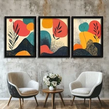 Modern Botanical Wall Art Set Of 3 Prints Contemporary Artwork For Living Room 