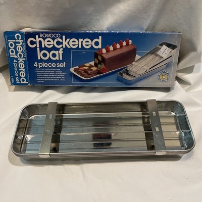Vintage Rowoco Cake Pan Set Checkered Loaf 12'' Checkerboard W/ Box Good Cond