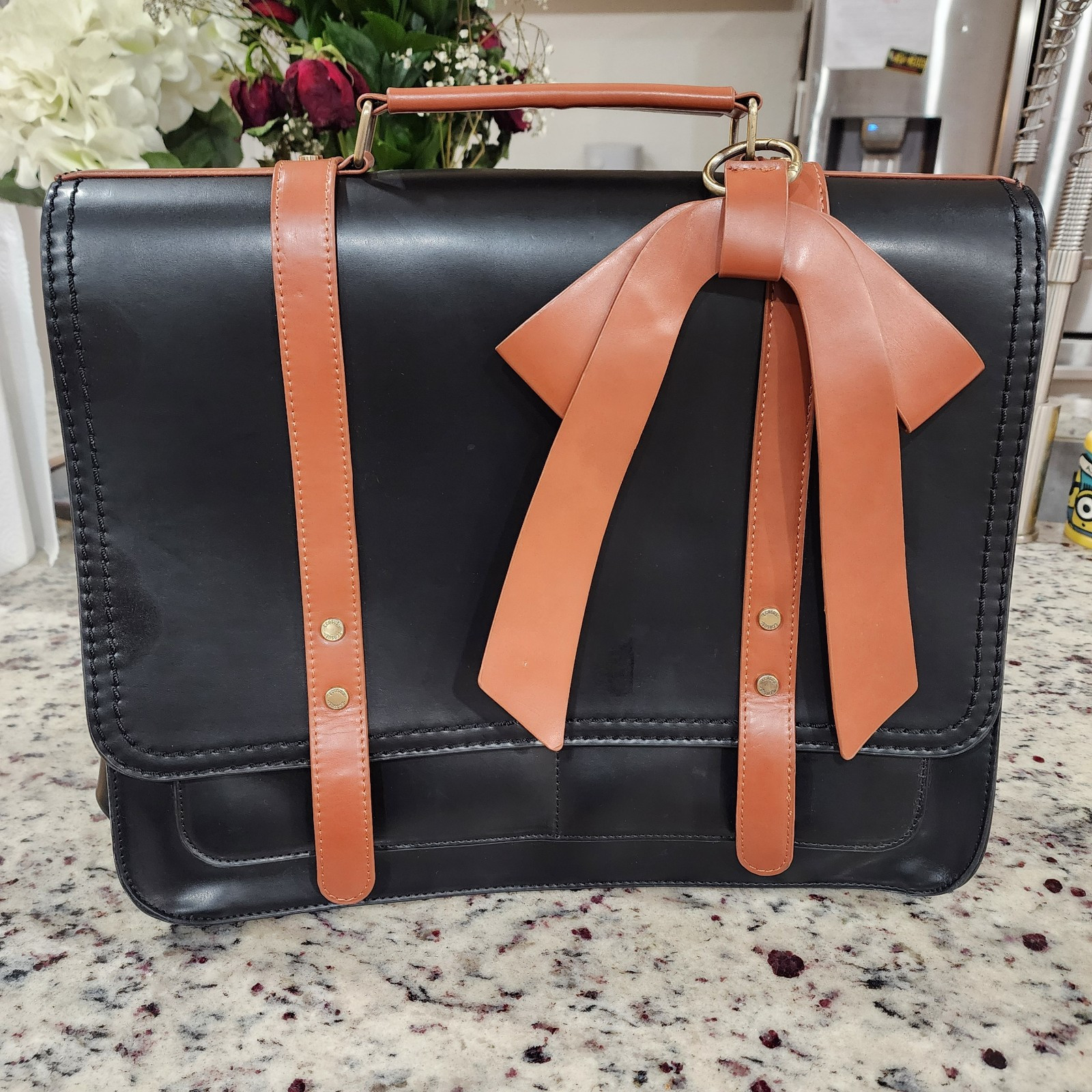 Ecosusi Brown Black Bow Laptop Briefcase Computer Carrier No Strap