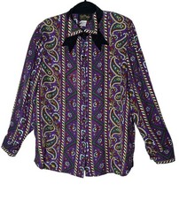 Vintage Bob Mackie Wearable Art 100 Silk Shirt Top Women  s Large Paisley Button